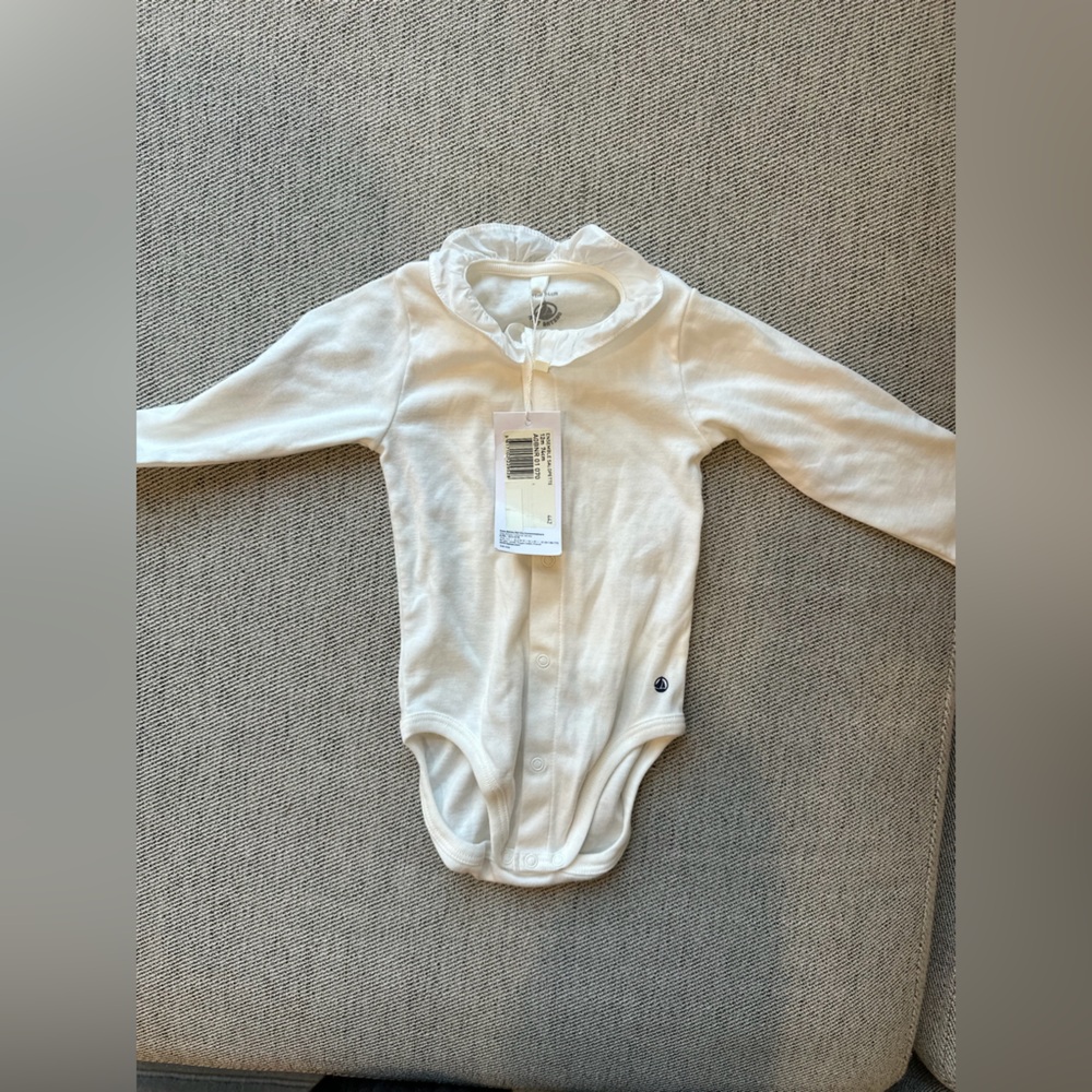 petit bateau Long Sleeve white ruffle onesie